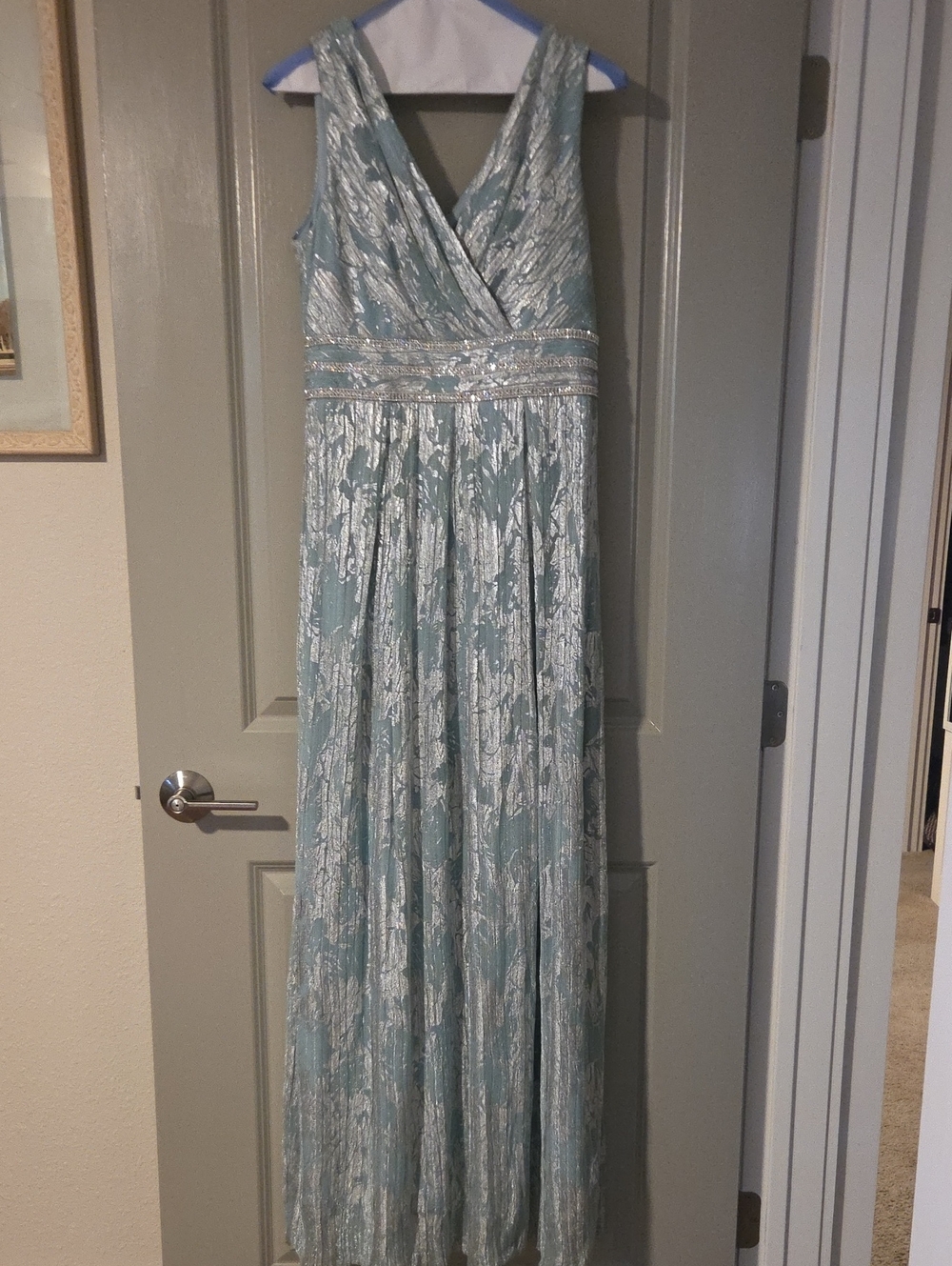 R&M Richards Mint Maxi Dress with Silver Accents